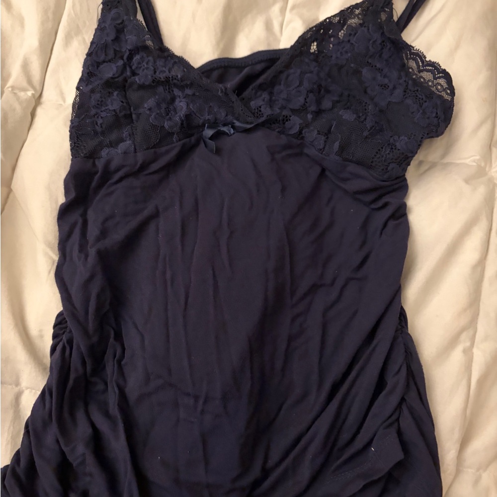 Women's Navy Lace-Trim Chemise - Sleepwear